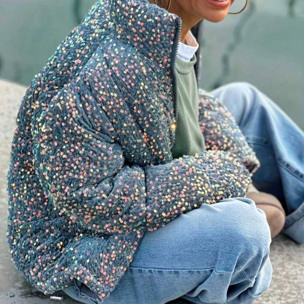 Multicolor Casual Women's Sequin Padded Coat